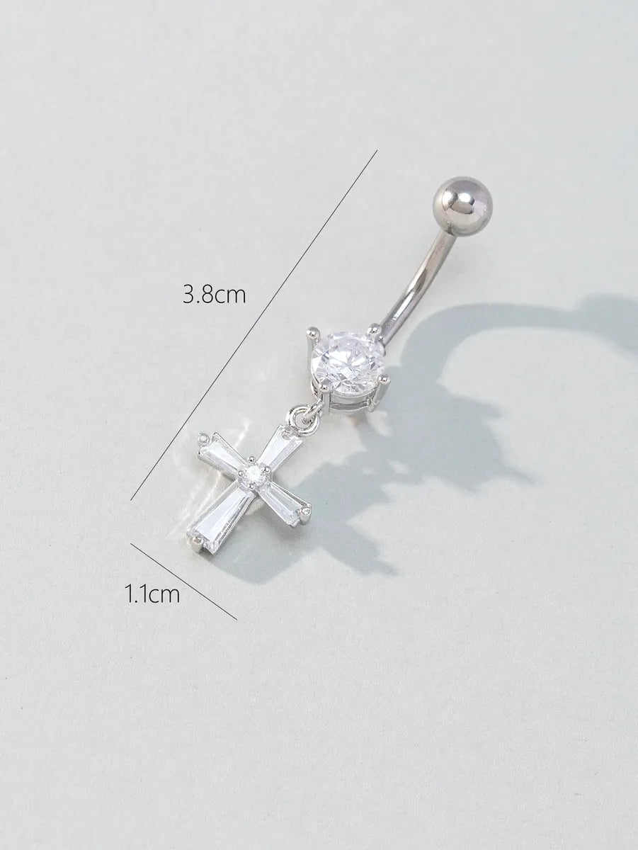 Hip-Hop Cross Alloy Zircon Belly Ring In Bulk