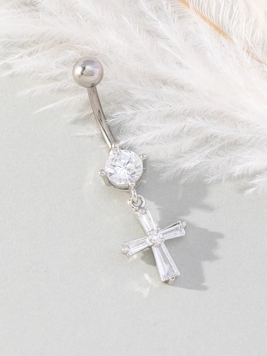 Hip-Hop Cross Alloy Zircon Belly Ring In Bulk