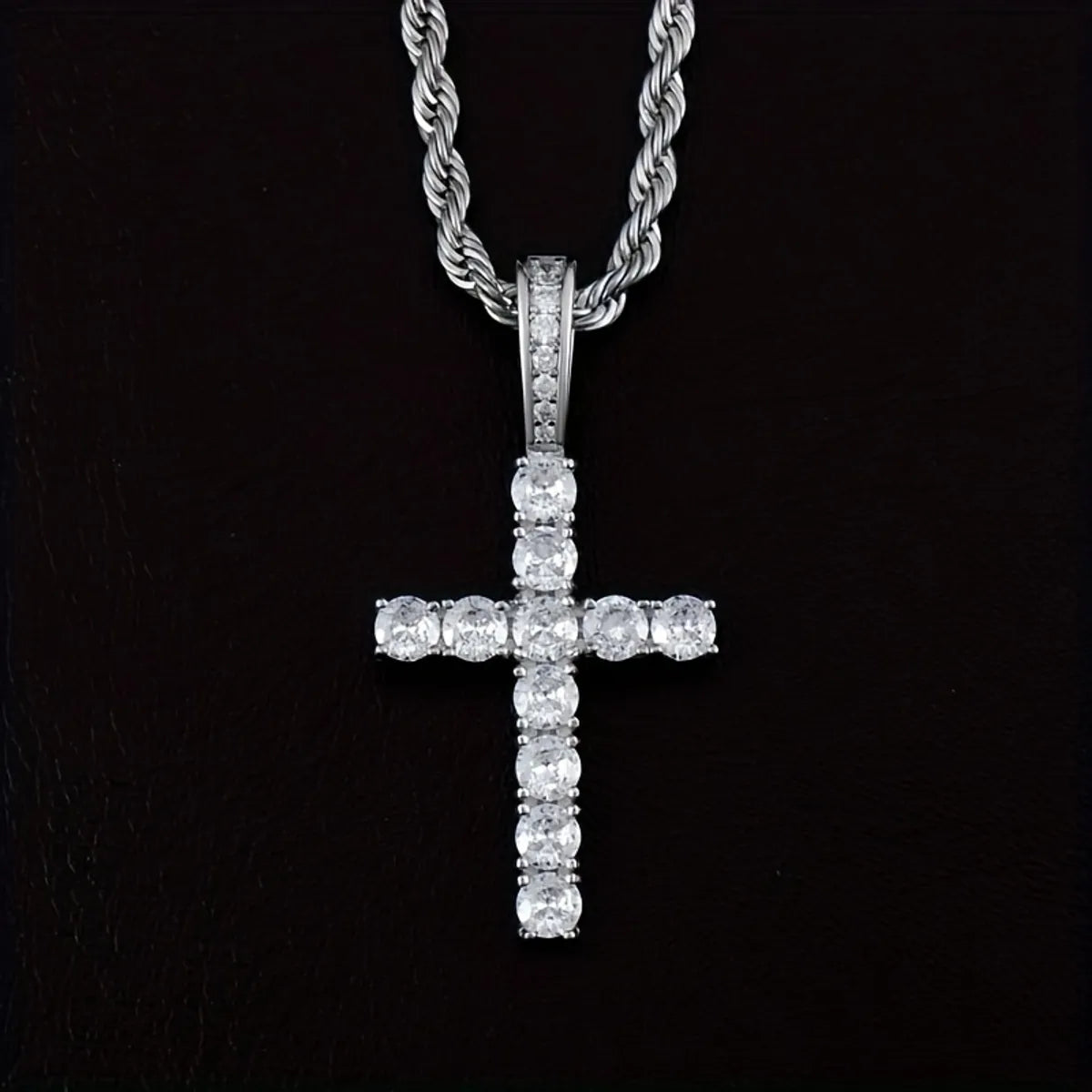 Hip-Hop Cross Copper Inlay Zircon Men'S Pendant Necklace