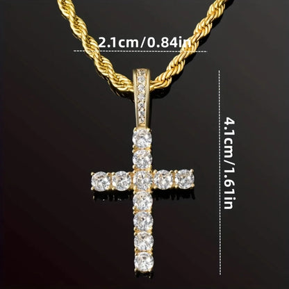 Hip-Hop Cross Copper Inlay Zircon Men'S Pendant Necklace