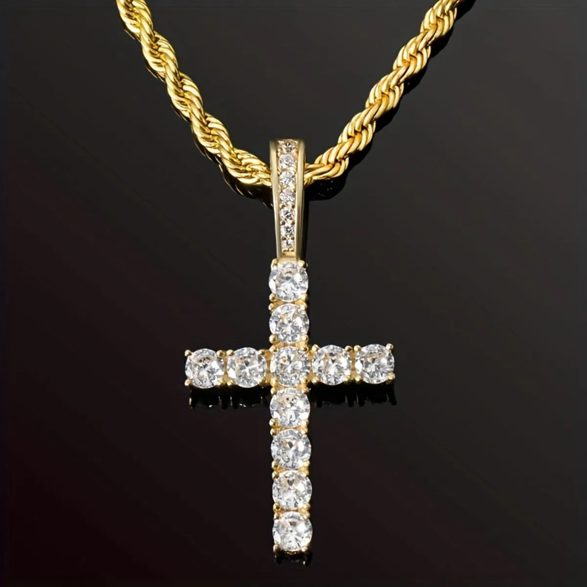 Hip-Hop Cross Copper Inlay Zircon Men'S Pendant Necklace