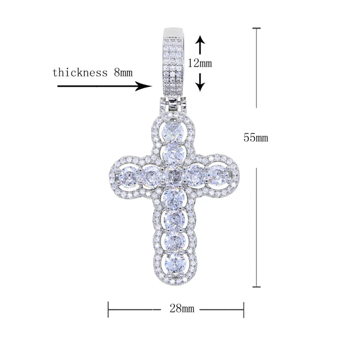 Hip-hop Cross Copper Inlay Zircon Pendant Necklace