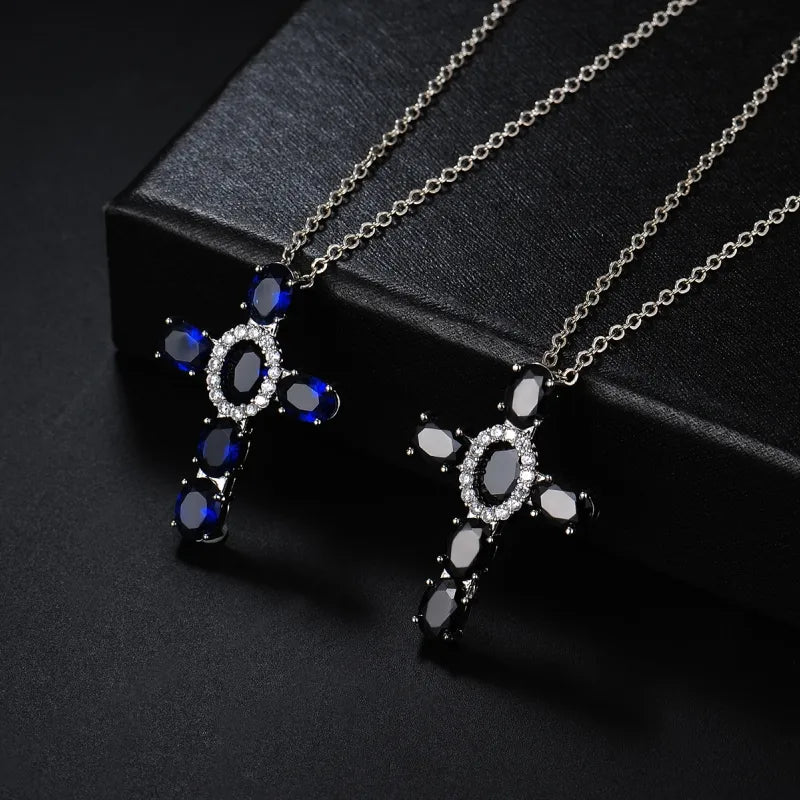 Hip-Hop Cross Copper Plating Inlay Zircon Rhodium Plated Unisex Pendant Necklace