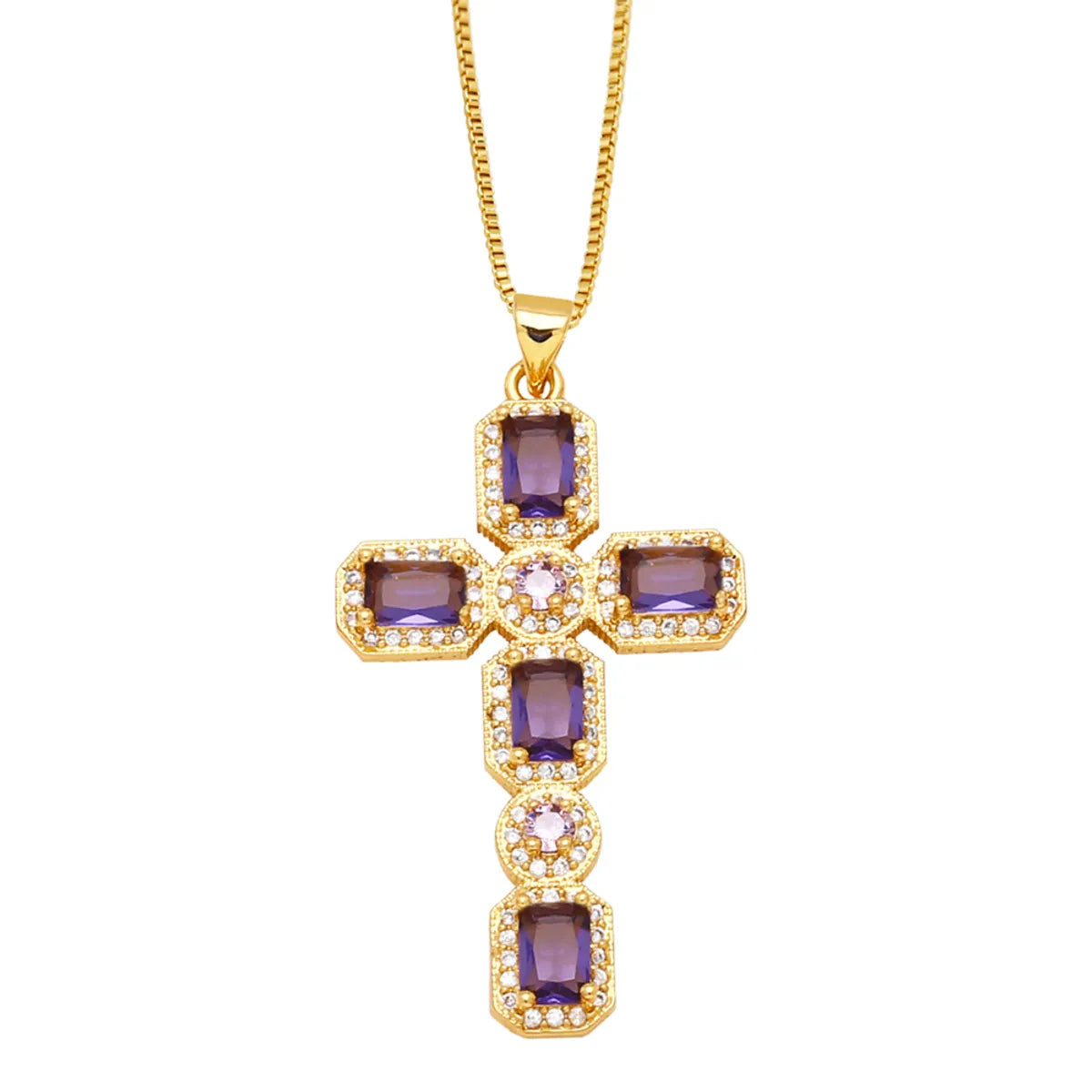 Hip-hop Cross Copper Plating Zircon Pendant Necklace 1 Piece