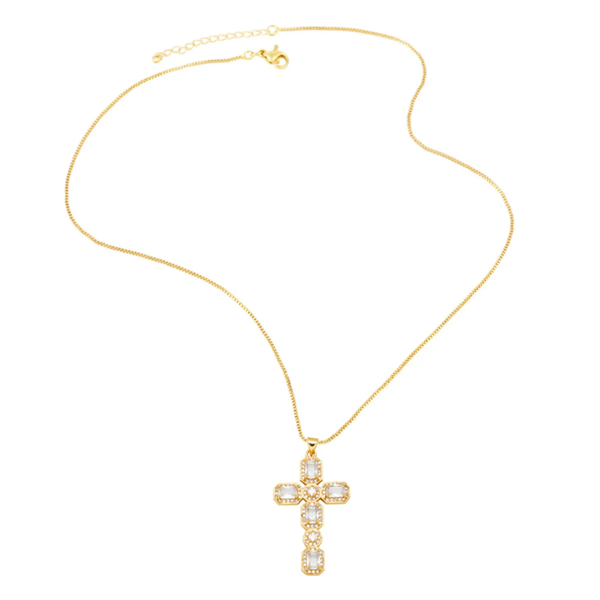 Hip-hop Cross Copper Plating Zircon Pendant Necklace 1 Piece