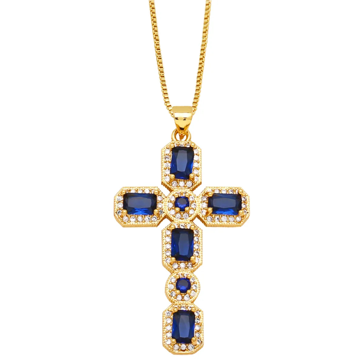 Hip-hop Cross Copper Plating Zircon Pendant Necklace 1 Piece