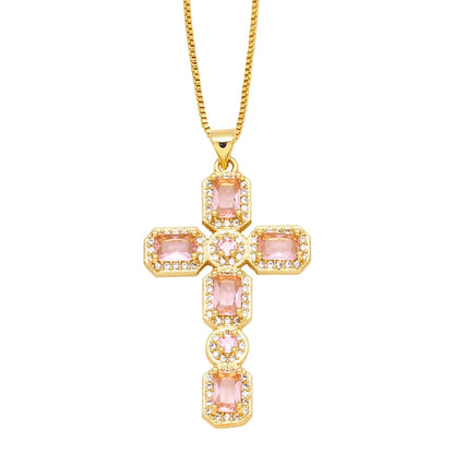 Hip-hop Cross Copper Plating Zircon Pendant Necklace 1 Piece