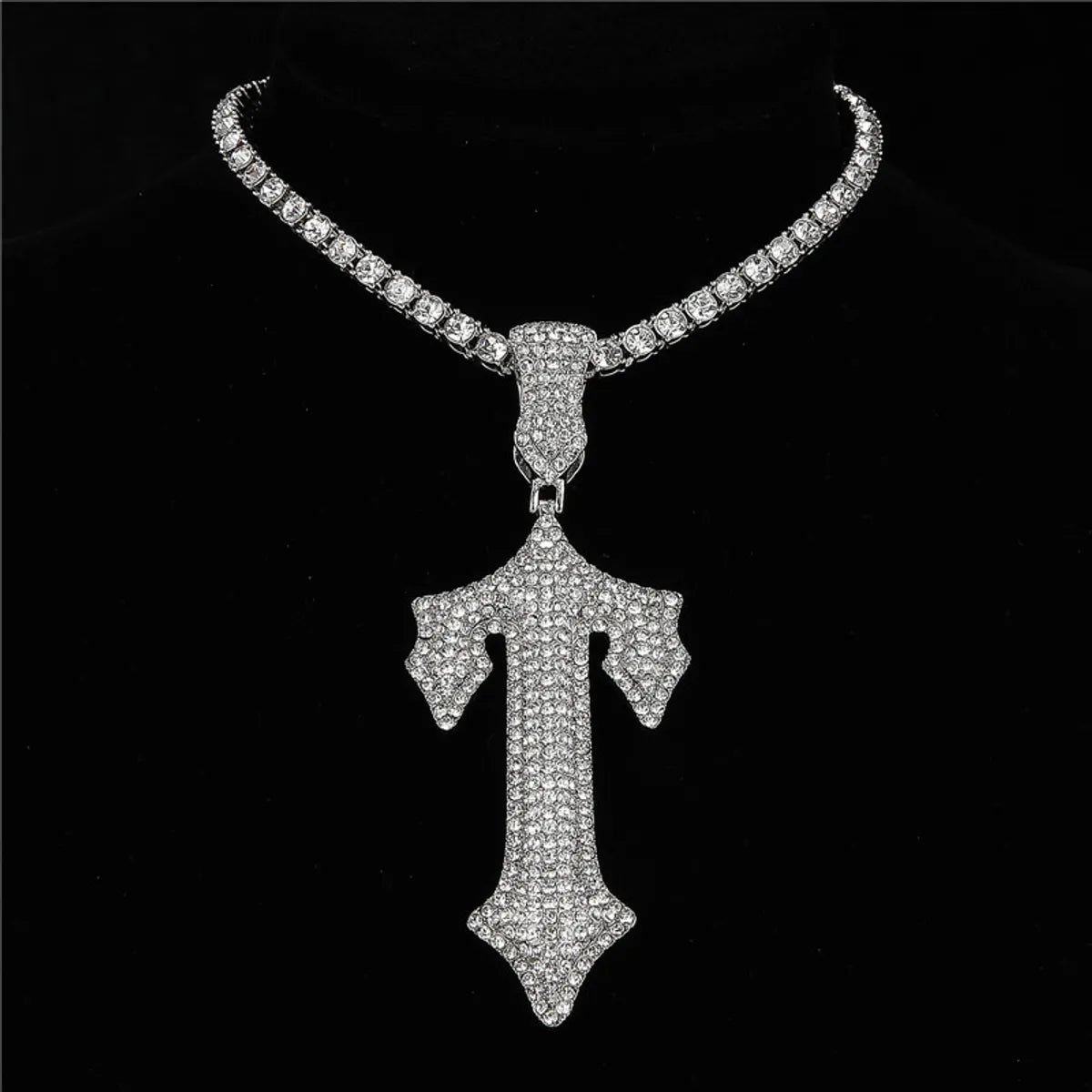 Hip-hop Cross Lock Rhinestones Stainless Steel Alloy Wholesale Pendant Necklace