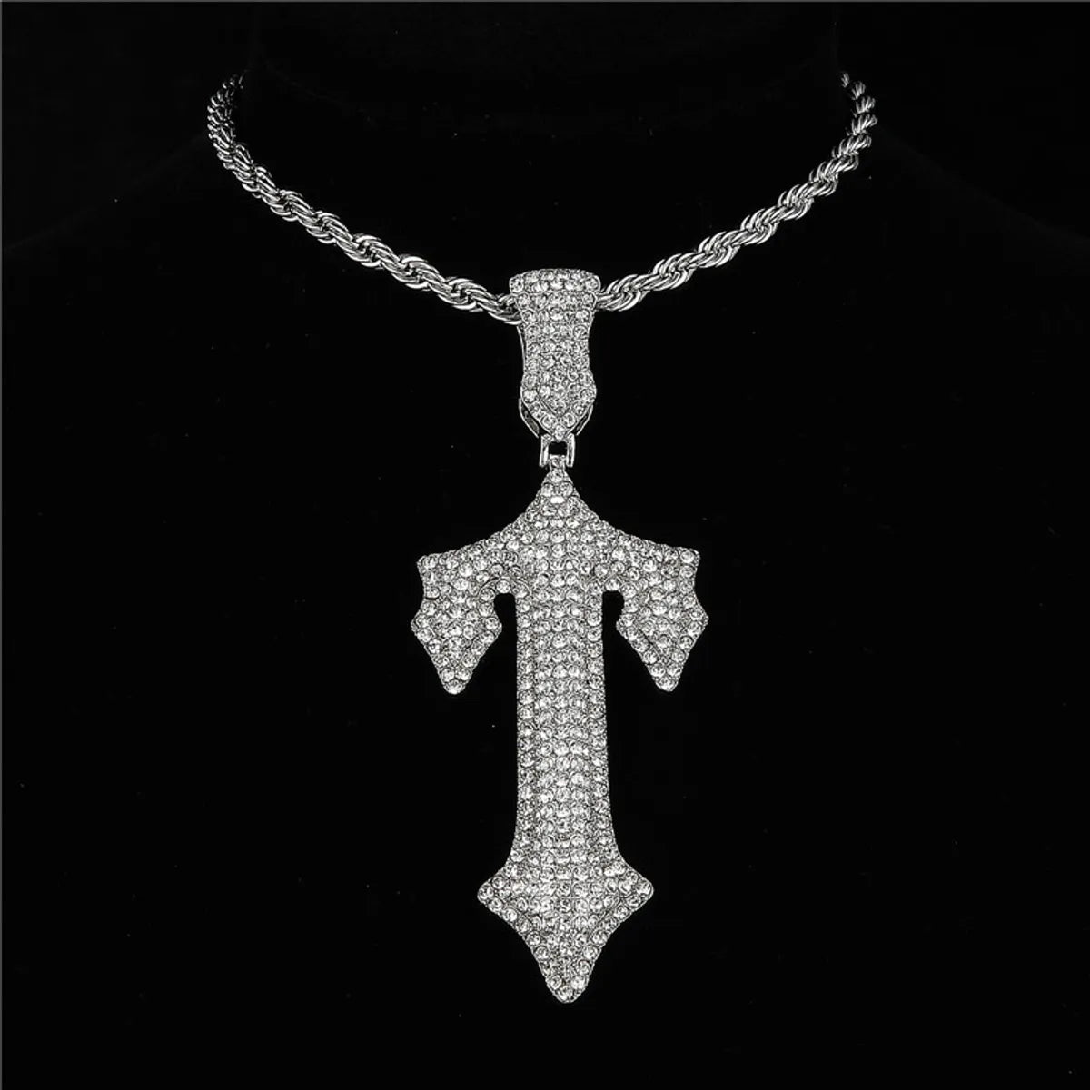 Hip-hop Cross Lock Rhinestones Stainless Steel Alloy Wholesale Pendant Necklace