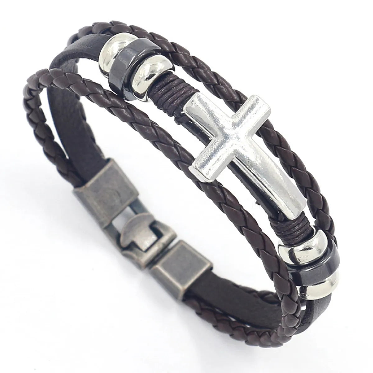 Hip-Hop Cross Pu Leather Alloy Unisex Bangle