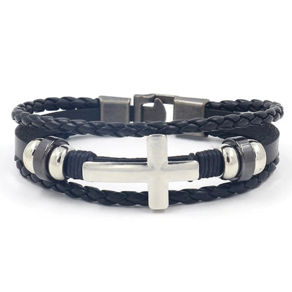 Hip-Hop Cross Pu Leather Alloy Unisex Bangle