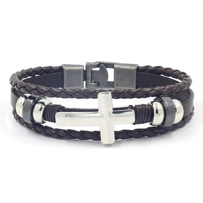 Hip-Hop Cross Pu Leather Alloy Unisex Bangle