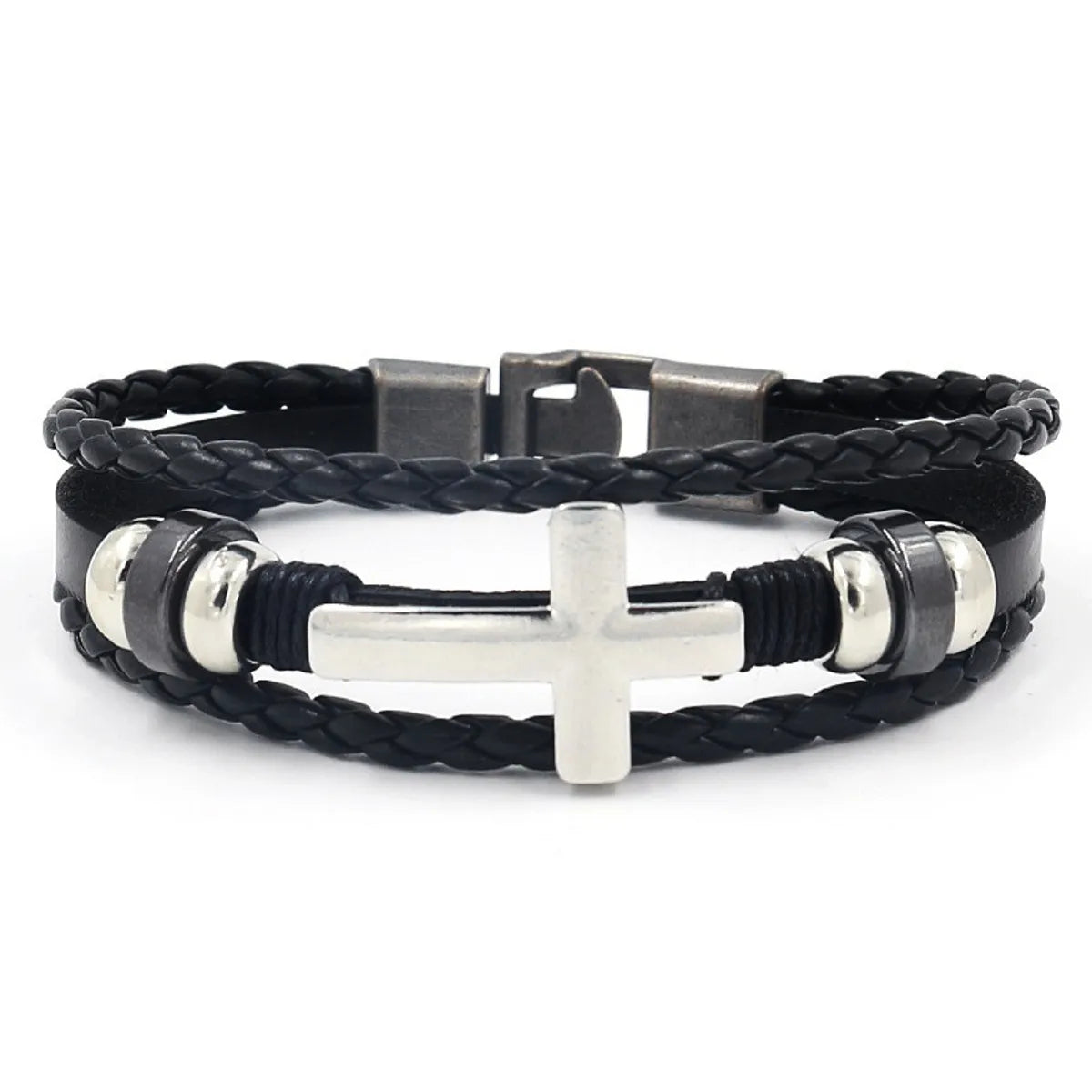 Hip-Hop Cross Pu Leather Alloy Unisex Bangle