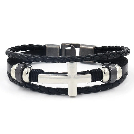 Hip-Hop Cross Pu Leather Alloy Unisex Bangle