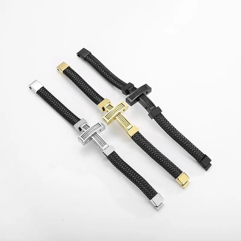 Hip-Hop Cross Solid Color Titanium Steel 18K Gold Plated Bangle In Bulk