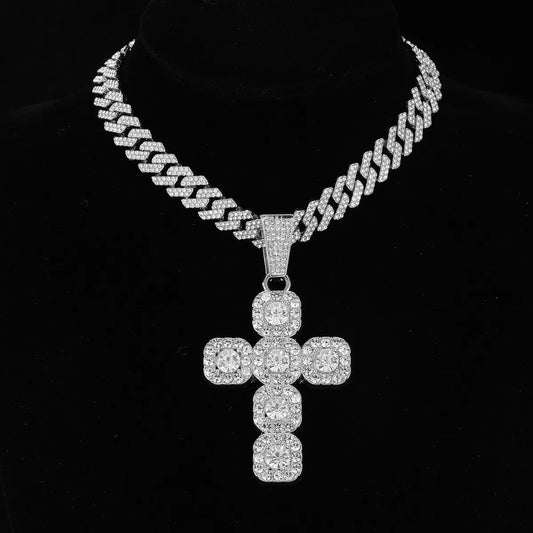 Hip-Hop Cross Stainless Steel Alloy Inlay Rhinestones Men'S Pendant Necklace