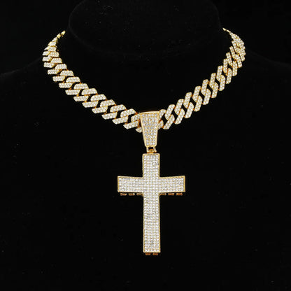 Hip-Hop Cross Stainless Steel Alloy Inlay Rhinestones Unisex Pendant Necklace