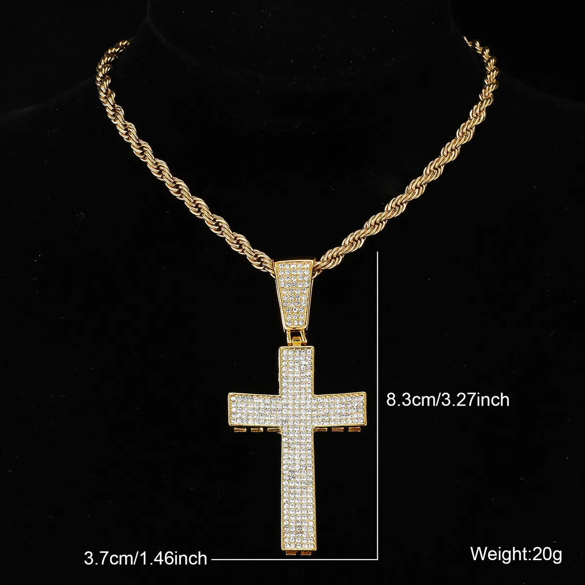 Hip-Hop Cross Stainless Steel Alloy Inlay Rhinestones Unisex Pendant Necklace