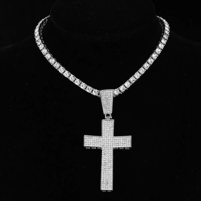 Hip-Hop Cross Stainless Steel Alloy Inlay Rhinestones Unisex Pendant Necklace