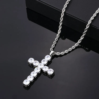 Hip-Hop Cross 304 Stainless Steel Copper Plating Inlay Zircon Men'S Pendant Necklace