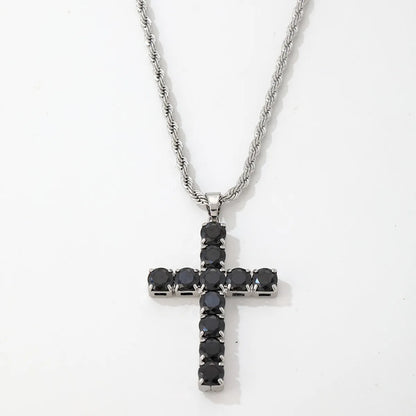 Hip-Hop Cross 304 Stainless Steel Copper Plating Inlay Zircon Men'S Pendant Necklace