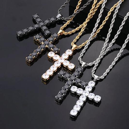 Hip-Hop Cross 304 Stainless Steel Copper Plating Inlay Zircon Men'S Pendant Necklace