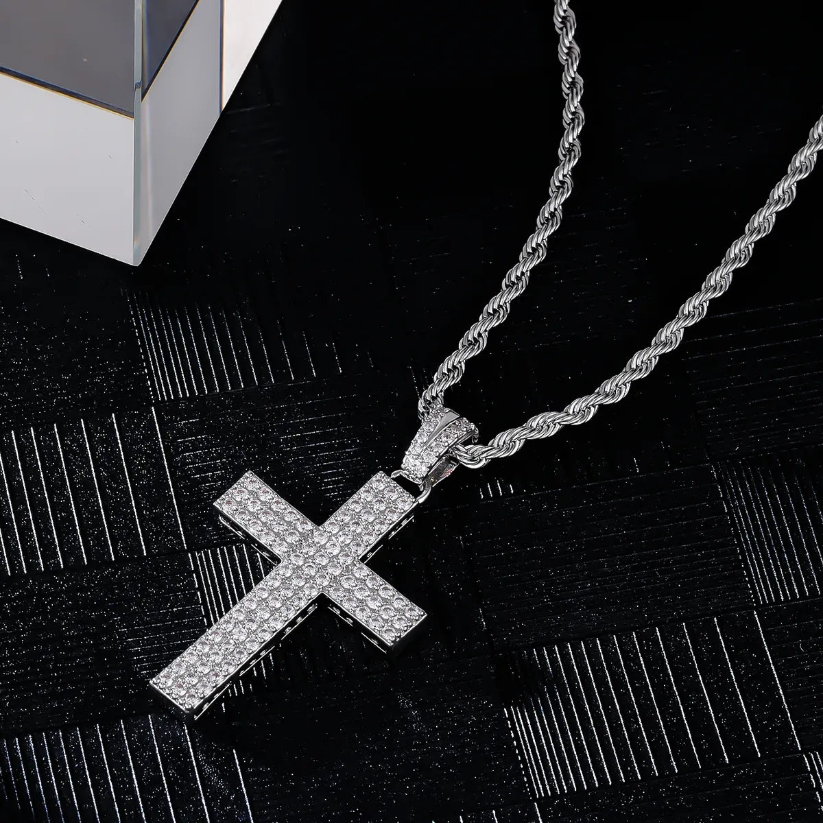 Hip-Hop Cross 304 Stainless Steel Copper Plating Inlay Zircon K Gold Plated Rhodium Plated Men'S Pendant Necklace