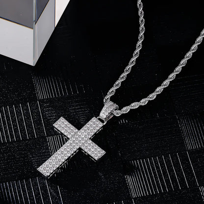 Hip-Hop Cross 304 Stainless Steel Copper Plating Inlay Zircon K Gold Plated Rhodium Plated Men'S Pendant Necklace