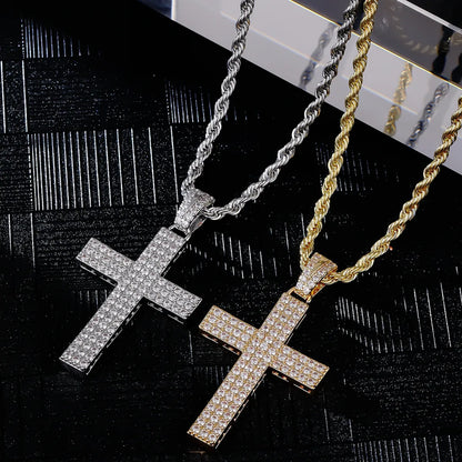 Hip-Hop Cross 304 Stainless Steel Copper Plating Inlay Zircon K Gold Plated Rhodium Plated Men'S Pendant Necklace