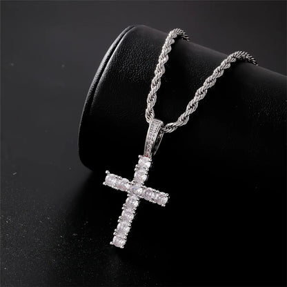 Hip-Hop Cross 304 Stainless Steel Copper Plating Inlay Zircon K Gold Plated Rhodium Plated Women'S Pendant Necklace