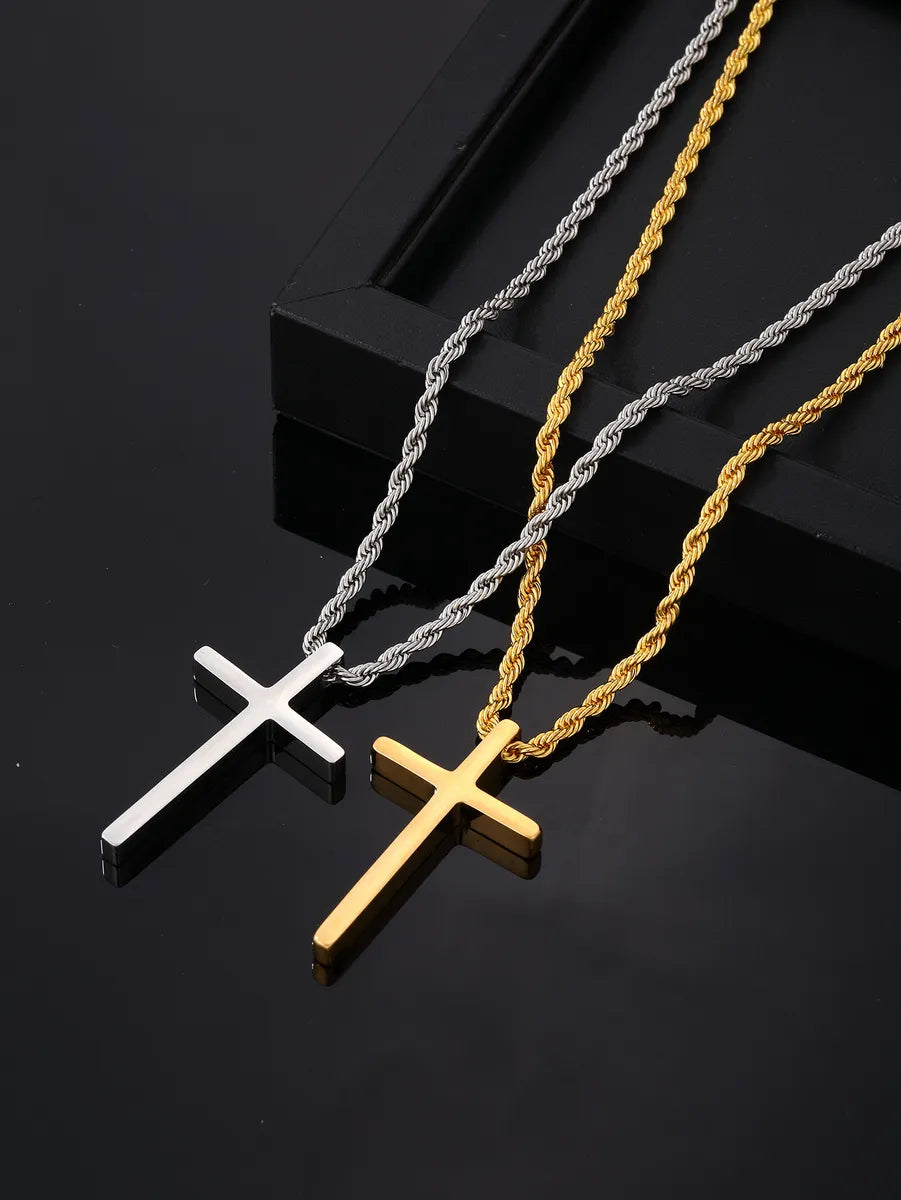 Hip-Hop Cross 304 Stainless Steel Plating Gold Plated Silver Plated Men'S Pendant Necklace