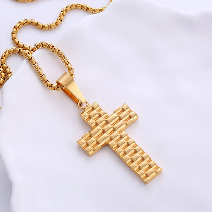 Hip-Hop Cross Stainless Steel Plating Pendant Necklace