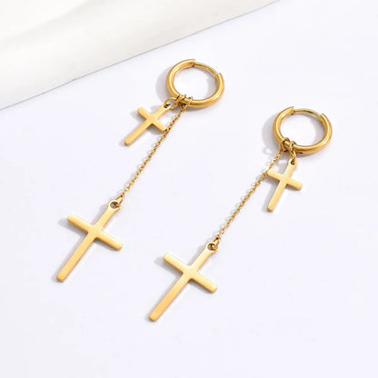 Hip-hop Cross Stainless Steel Tassel Drop Earrings 1 Pair