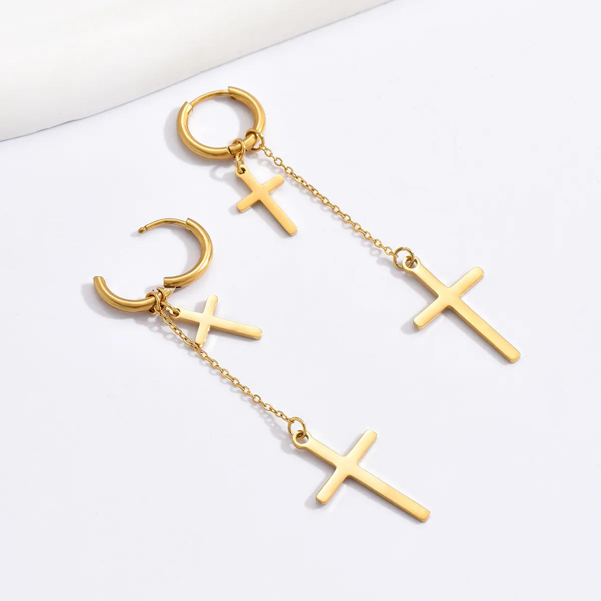 Hip-hop Cross Stainless Steel Tassel Drop Earrings 1 Pair