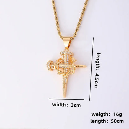 Hip-Hop Cross Stainless Steel Titanium Steel Plating Inlay Zircon K Gold Plated Men'S Pendant Necklace