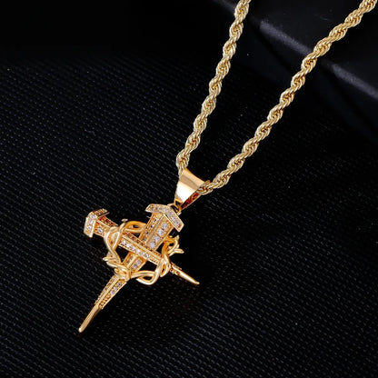 Hip-Hop Cross Stainless Steel Titanium Steel Plating Inlay Zircon K Gold Plated Men'S Pendant Necklace