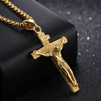 Hip-Hop Cross Stainless Steel Titanium Steel Plating Pendant Necklace 1 Piece