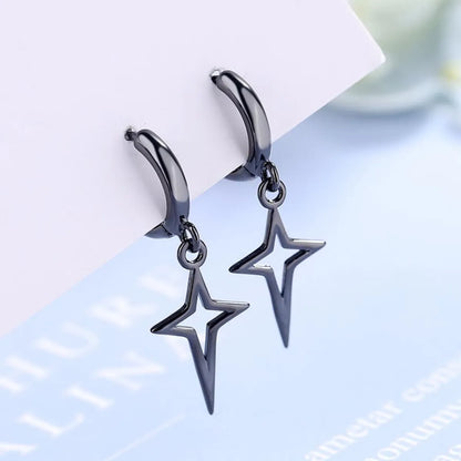 Hip-Hop Cross Star Titanium Steel Hollow Out Dangling Earrings 1 Pair