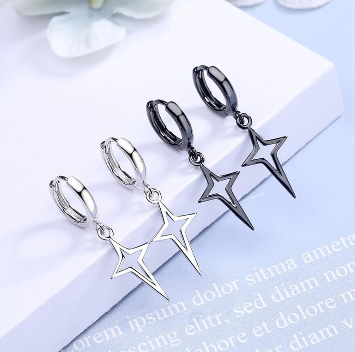 Hip-Hop Cross Star Titanium Steel Hollow Out Dangling Earrings 1 Pair