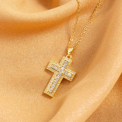 Hip-hop Cross Titanium Steel Inlay Zircon 18k Gold Plated Pendant Necklace