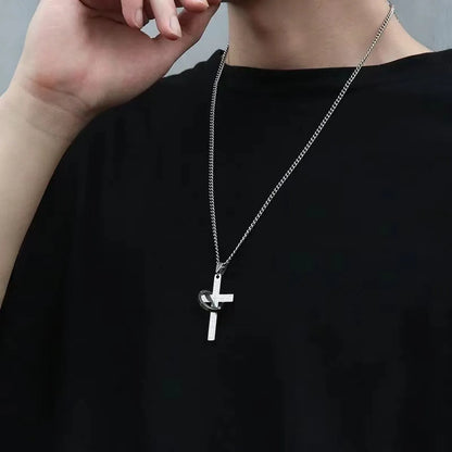 Hip-hop Cross Titanium Steel Patchwork Pendant Necklace