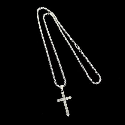 Hip-Hop Cross Titanium Steel Plating Inlay Rhinestones Gold Plated Men'S Pendant Necklace