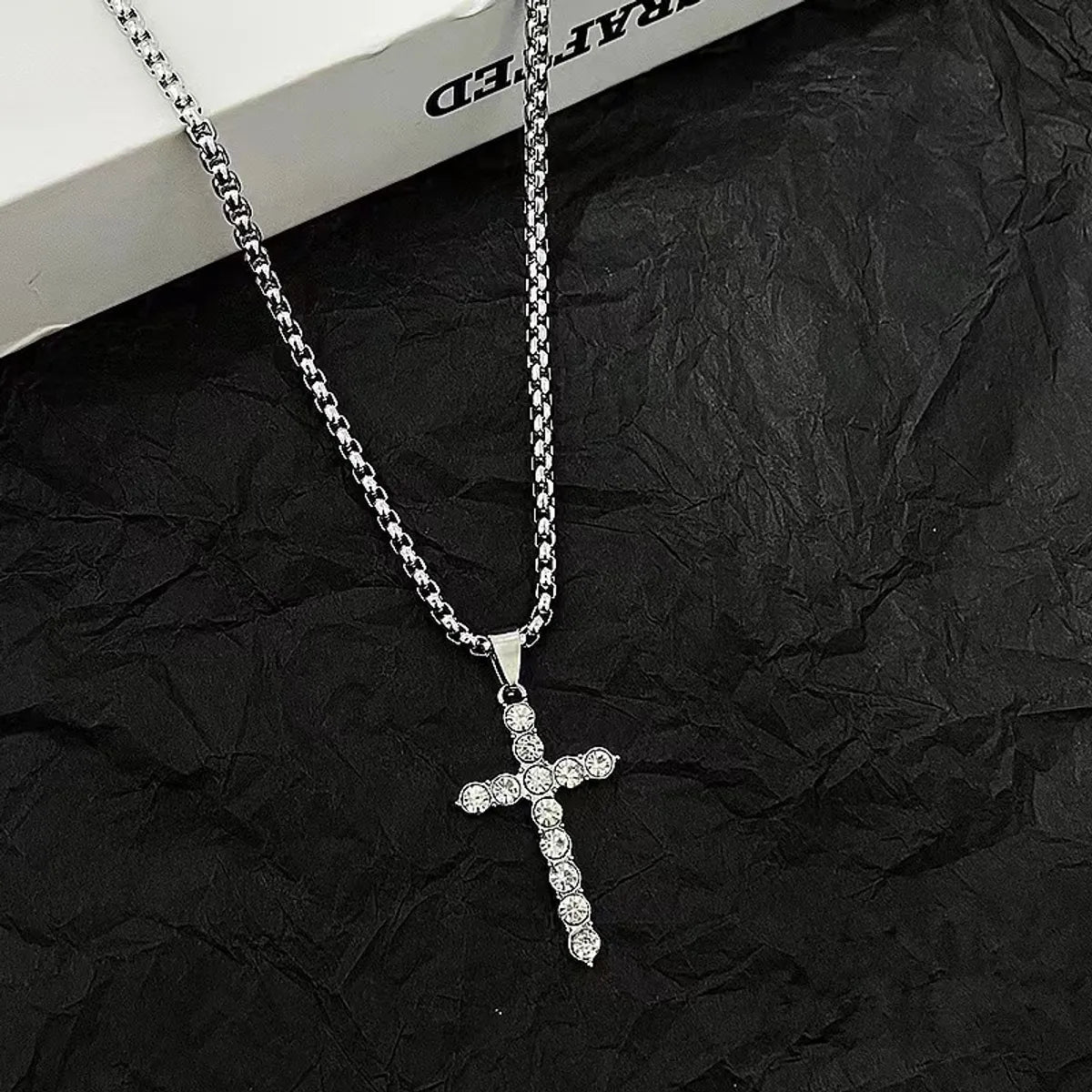 Hip-Hop Cross Titanium Steel Plating Inlay Rhinestones Gold Plated Men'S Pendant Necklace