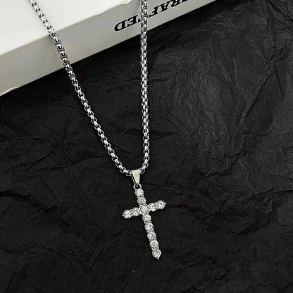 Hip-Hop Cross Titanium Steel Plating Inlay Rhinestones Gold Plated Men'S Pendant Necklace