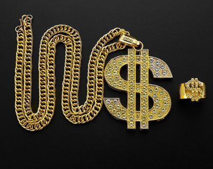 Hip-hop Dollar Alloy Rhinestone Plating Men's Pendant Necklace 1 Piece