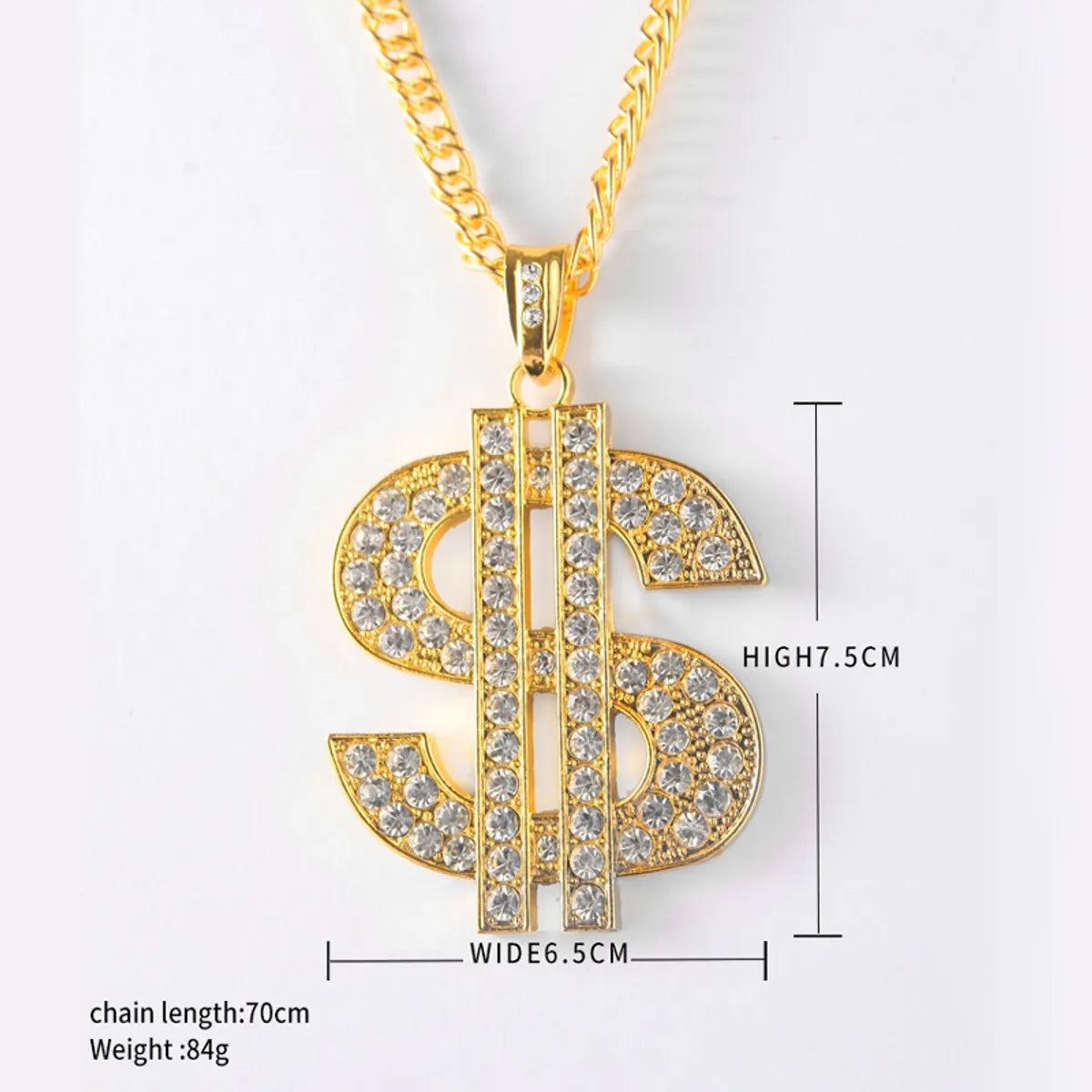 Hip-hop Dollar Alloy Rhinestone Plating Men's Pendant Necklace 1 Piece