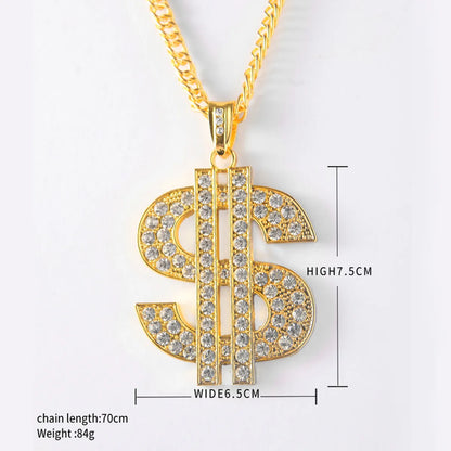 Hip-hop Dollar Alloy Rhinestone Plating Men's Pendant Necklace 1 Piece