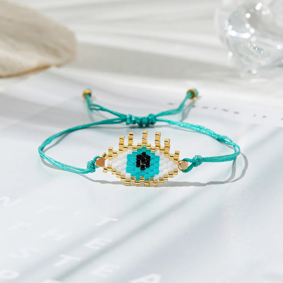 Hip-Hop Ethnic Style Devil'S Eye Heart Shape Glass Knitting Women'S Bracelets