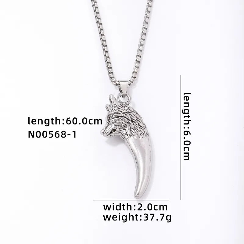 Hip-Hop Ethnic Style Wolf 304 Stainless Steel Plating Rhodium Plated Men'S Pendant Necklace