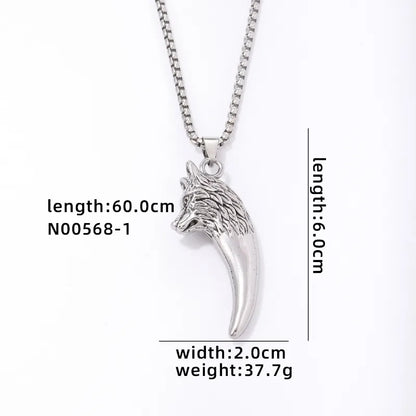 Hip-Hop Ethnic Style Wolf 304 Stainless Steel Plating Rhodium Plated Men'S Pendant Necklace